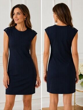 Talbots Navy Button-Shoulder Sheath Dress